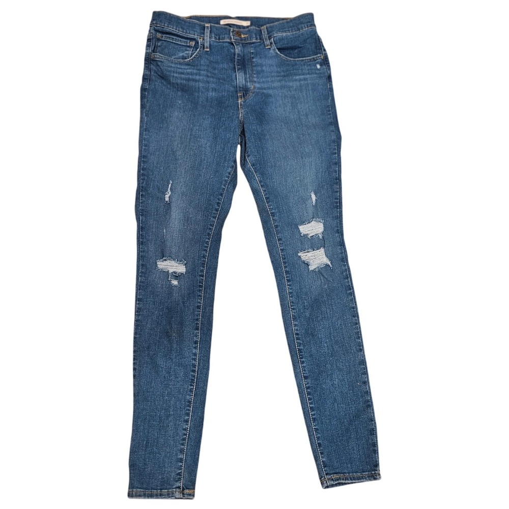Levis 720 High Rise Super Skinny Jeans Size 30 Distressed Medium Wash Denim - Picture 1 of 5